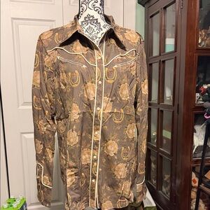 Floral Western Golden Rose Snap front Blouse - Brown